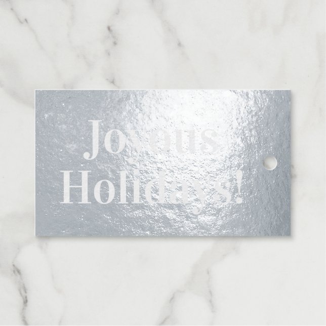 Joyous Holidays elegant Christmas silver Geschenkanhänger (Vorderseite (Horizontal))