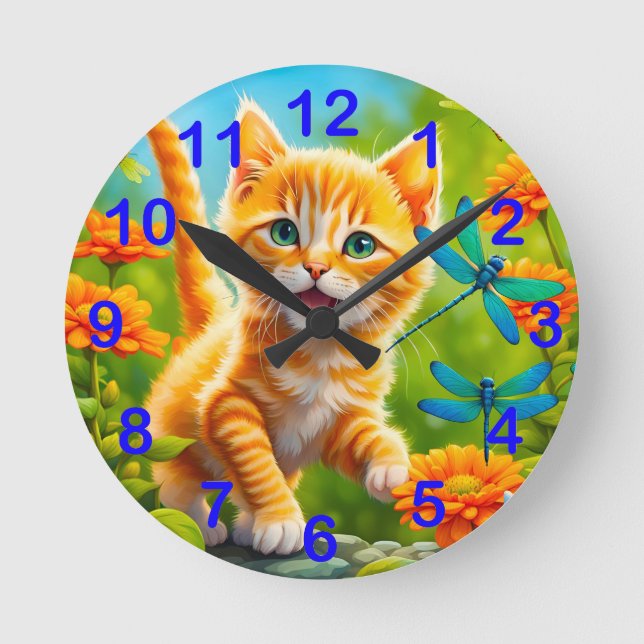 Joyous Kitten Runde Wanduhr (Vorderseite)