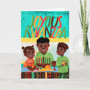 Joyous Kwanzaa Vater and Children with Kinara Karte