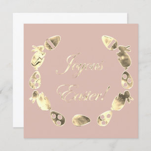 Joyous Oaster Bunny Egg Elegante Rosa Goldene Oste Feiertagskarte