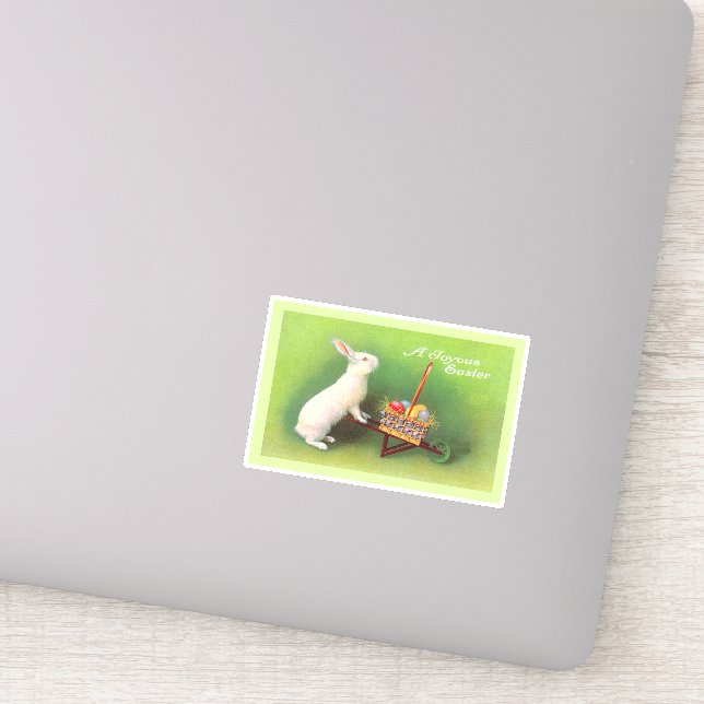 Joyous Oaster White Rabbit Wheelbarrow farbiges Ei Aufkleber (Detail)