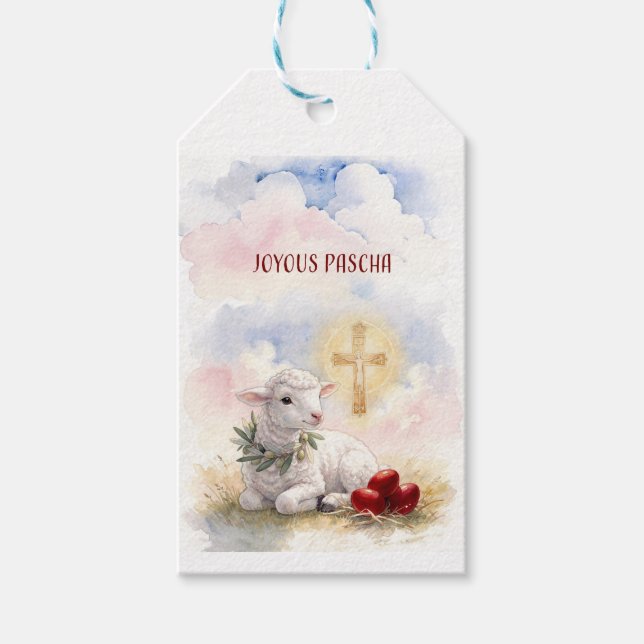 Joyous Pascha Lamb, Red Eggs and Cross Geschenkanhänger (Vorderseite)