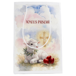 Joyous Pascha Lamb, Red Eggs and Cross Mittlere Geschenktüte