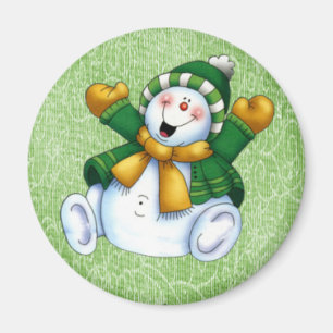 Joyous Snowman Round Magnet