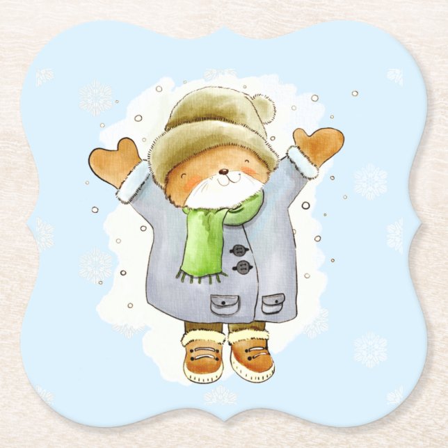 Joyous Winter Cat Untersetzer (Vorderseite)