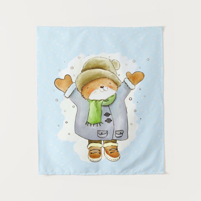 Joyous Winter Cat Wandteppich (Vorderseite)