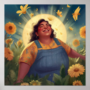 Joyous Woman Bade the Garden Moonlight Print Poster