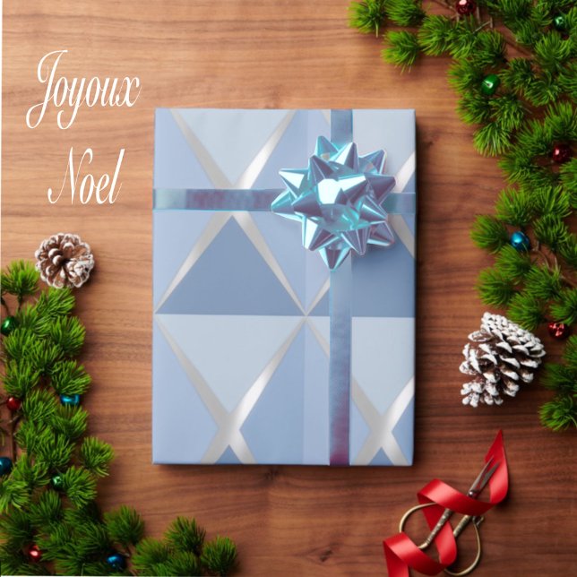 Joyoux Noel Christmas Blue Wrapping Paper Geschenkpapier (Von Creator hochgeladen)