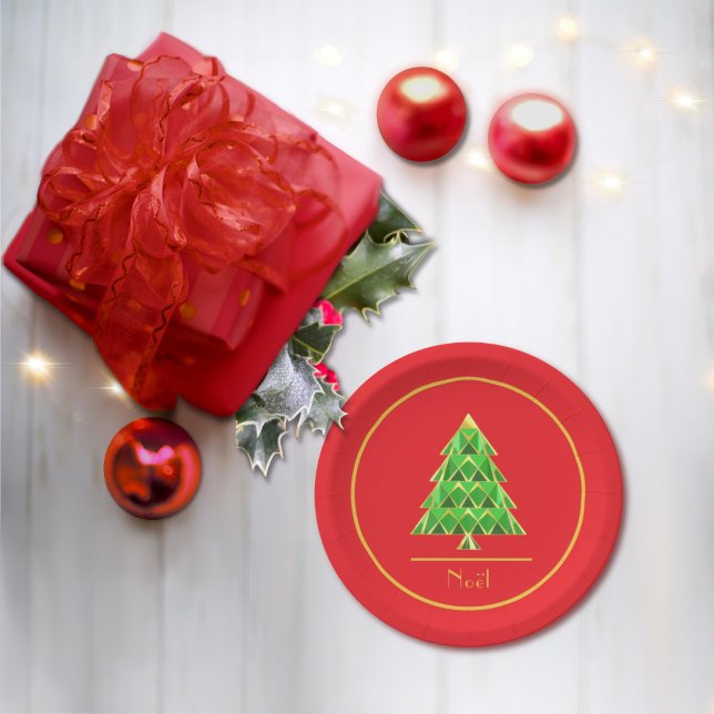 Joyoux Weihnachten Red and Green Round Paper Plate Pappteller (Von Creator hochgeladen)