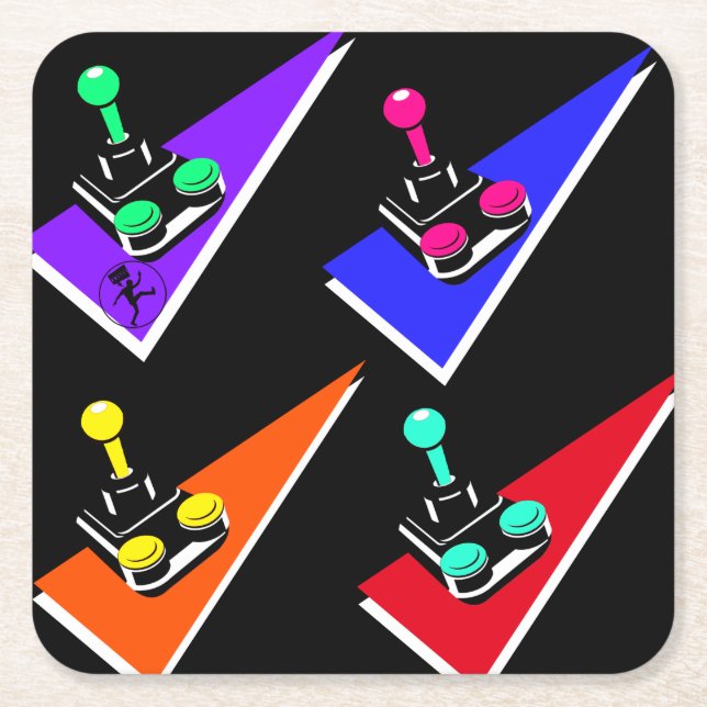 Joystick Retro Vintage 90er Jahre Grafik Rechteckiger Pappuntersetzer (Vorderseite)