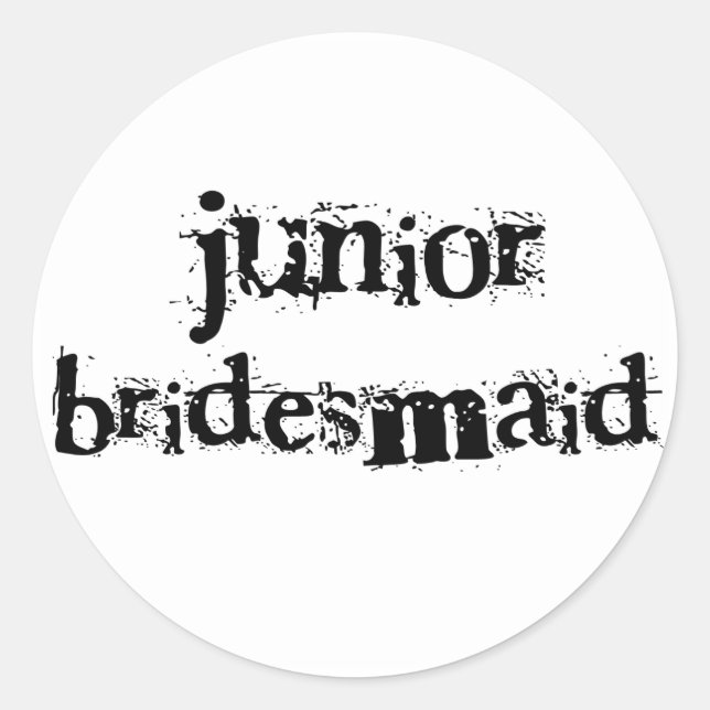 Jr. Bridesmaid Black Text Runder Aufkleber (Vorderseite)