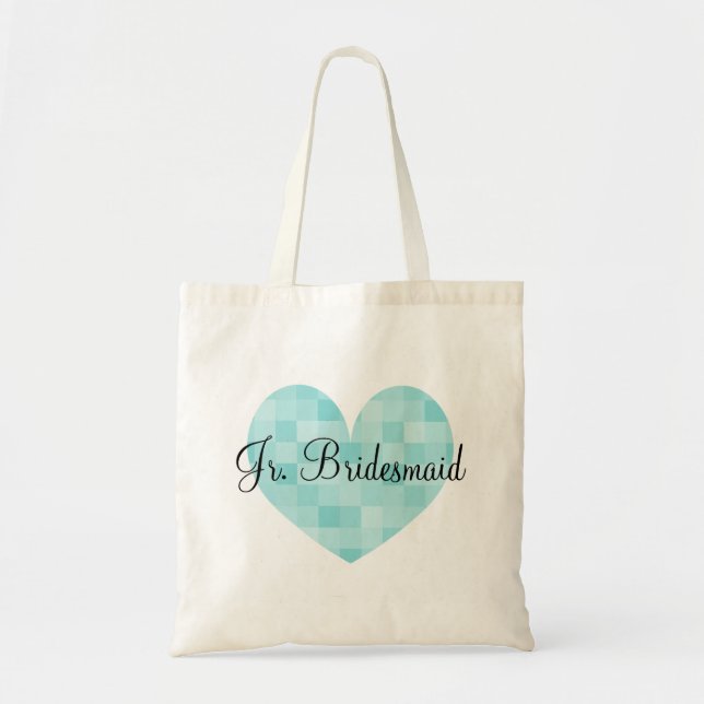 Jr Bridesmaid turquoise mosaic tile heart tote bag Tragetasche (Vorne)
