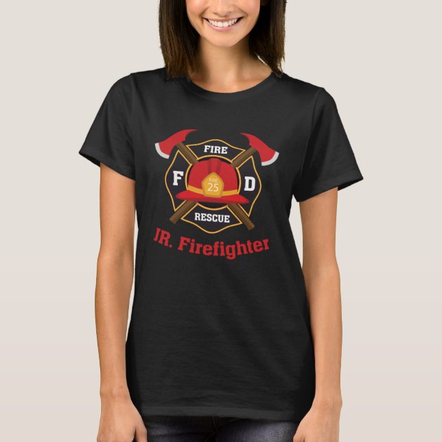 Jr Junior Firefighter Fireman Kid  Axe Helmet Silh T-Shirt (Vorderseite)