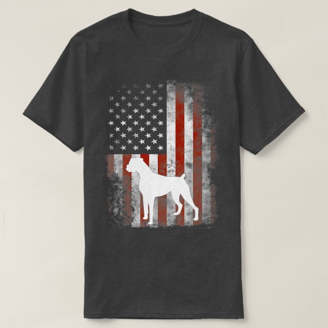 Ju 4. Ju. Weiße Boxer Dog Patriotic American Flag T-Shirt (Design vorne)
