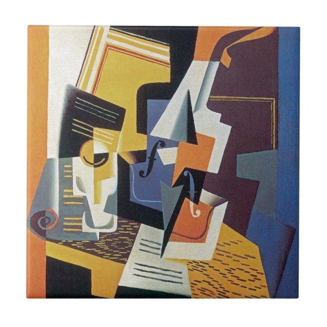 Juan Gris - Geige und Glas - Abstrakte Kunst Fliese (Vorderseite)