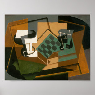 Juan Gris - Schachbrett, Glas und Gericht Poster