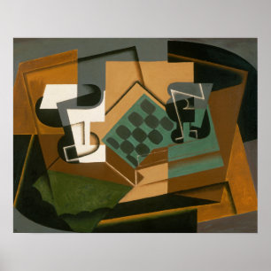 Juan Gris - Schachbrett, Glas und Gericht Poster
