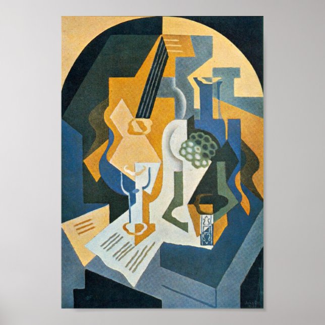 Juan Gris Still Life mit Fruchtspeise und Mandolin Poster (Vorne)