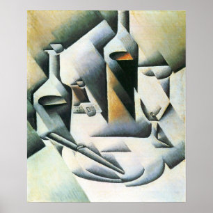 Juan Gris - Stillleben mit Flaschen und Messern Poster