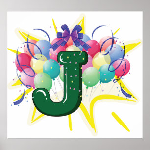 Jubelmonogramm Buchstabe J mit Luftballons Poster