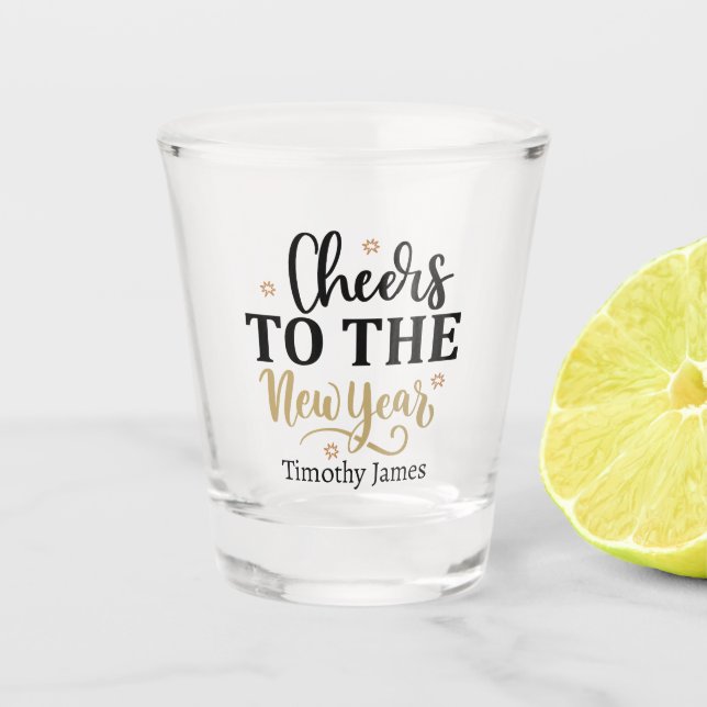 jubeln Neujahr Wortart hinzufügen Name Party Schnapsglas (Vorderseite)