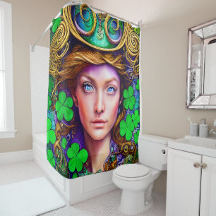 Jubilant Scarlet Frau St. Patrick's Day Artwork Duschvorhang