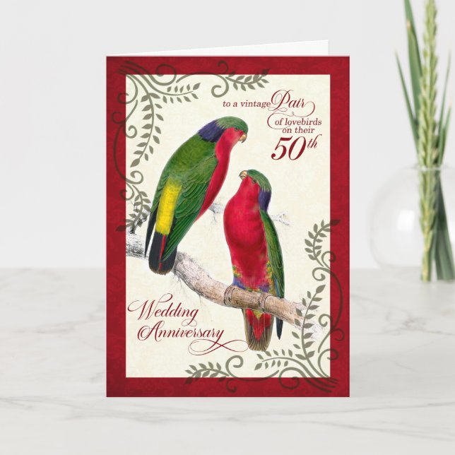 Jubiläum 50. Vintag Lorikeet Parrots Karte (Vorderseite)
