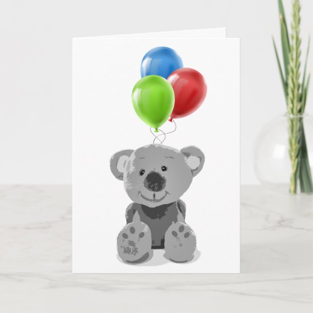 Jubiläum Balloons Romantischer Niedlicher Teddybär Feiertagskarte (Vorderseite)