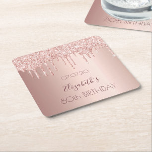 Jubiläum blush Rose Gold Glitzer Tropfen Name Rechteckiger Pappuntersetzer