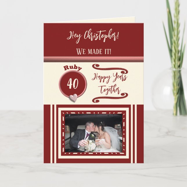 Jubiläum-Burgund-Foto Karte (Vorderseite)