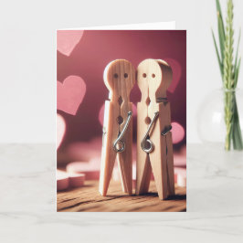 Jubiläum Clothespin-Paar mit Herz Feiertagskarte