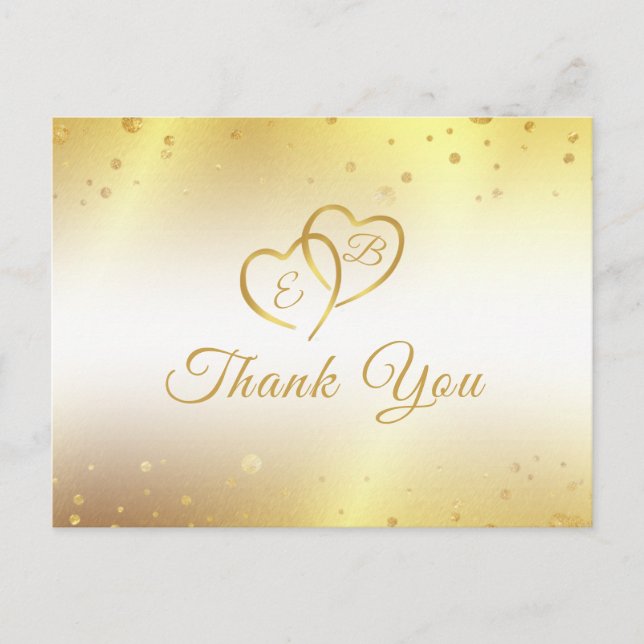 Jubiläum Danke Monogram Gold Hearts Postkarte (Vorderseite)