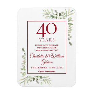 Jubiläum der 40. Hochzeit Save the Date Grüne Magnet