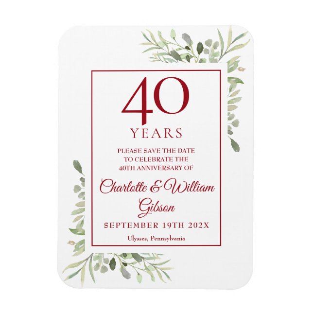 Jubiläum der 40. Hochzeit Save the Date Grüne Magnet (Vertikal)