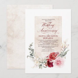 Jubiläum der Burgunder Red Gold Pink Floral Weddin Einladung