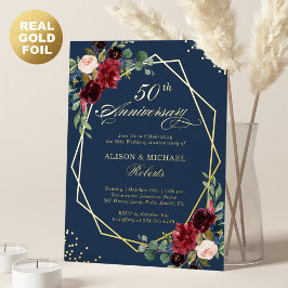 Jubiläum der Burgundy Navy Folieneinladung