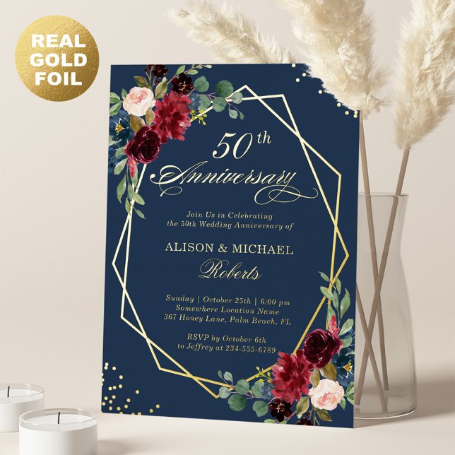 Jubiläum der Burgundy Navy Folieneinladung (Von Creator hochgeladen)