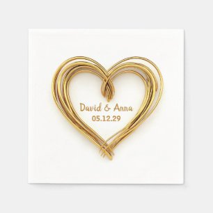 Jubiläum der Hochzeit Gold Wired Heart on White Serviette