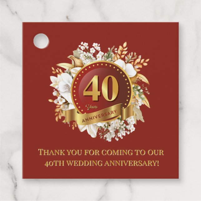 Jubiläum der Hochzeit in Burgund und Gold Geschenkanhänger (Vorderseite)