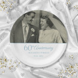 Jubiläum des 60. Jahrestages der Hochzeit des Foto Pappteller<br><div class="desc">Personalisieren Sie Ihre Lieblings-Hochzeit Foto und besondere 60 Jahre Diamantenhochzeit Details in chic Diamant blau Typografie. Entwickelt von Thisisnotme©</div>