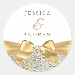 Jubiläum des Goldenen Bow Leaf White Wedding Verlo Runder Aufkleber