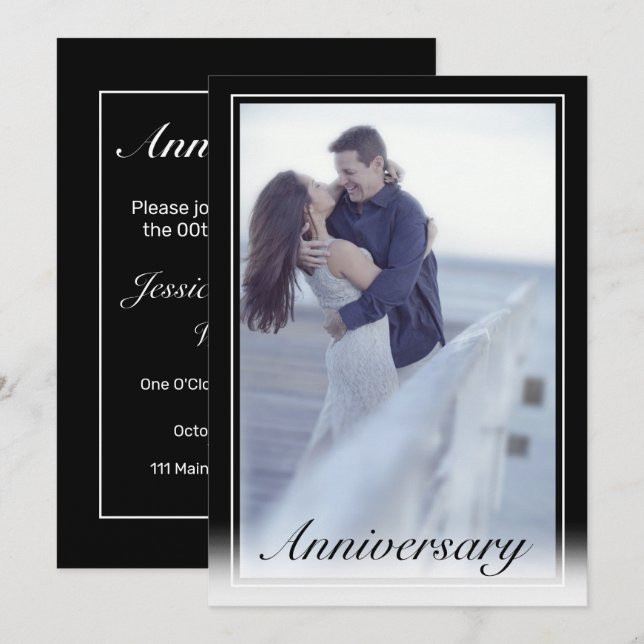 Jubiläum des Minimalistischen Schwarzen Fotos Einladung (Vorne/Hinten)
