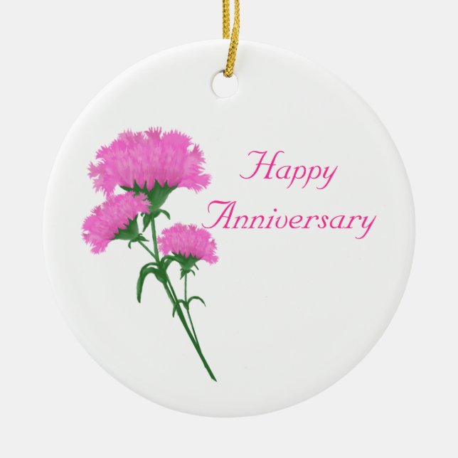 Jubiläum Drei rosa Carnies Keramik Ornament (Vorne)