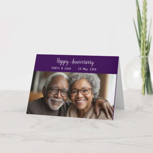 Jubiläum Foto Falten Anniversary Card Eggplant Einladung (Vorderseite)