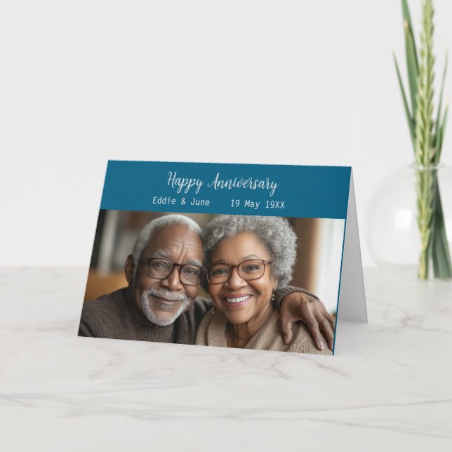 Jubiläum Foto Faltkarte Blau Einladung (Vorderseite)