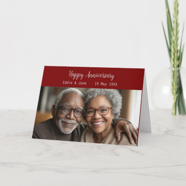 Jubiläum Foto geklappte Jubiläumskarte Burgund Einladung (Vorderseite)