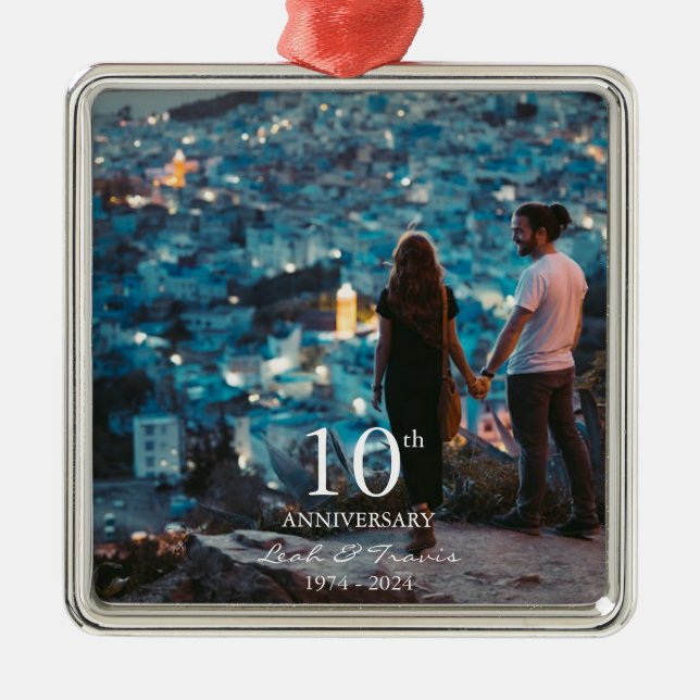 Jubiläum Foto Hochzeit schick weißen Schriftart Ornament Aus Metall (Vorne)