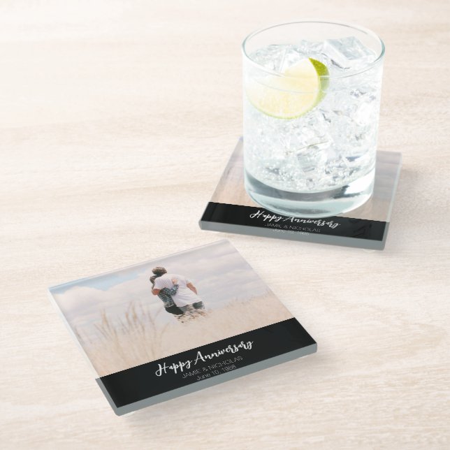 Jubiläum Foto moderne stilvolle Hochzeit Glasuntersetzer (Schrägansicht)