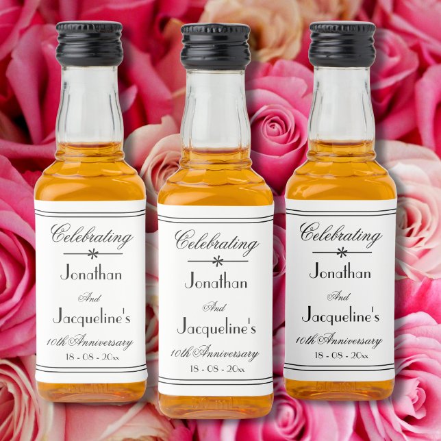 Jubiläum für klassische, weiße Mini Alkoholflaschenetikett (Make it a Perfect Wedding Anniversary - Cute Custom Vintage Mini Liquor Bottle Labels.)