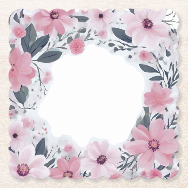 Jubiläum Happy Couple Pink Floral Foto Untersetzer (Vorderseite)